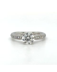 Platinum Round Brilliant Cut 1.04ct Diamond Solitaire Ring with Diamond Shoulders