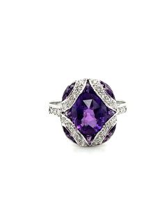 18ct White Gold 2.30ct Amethyst and 0.36ct Diamond Cluster Ring