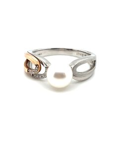 14ct White and Rose Gold Pearl and Diamond Ring
