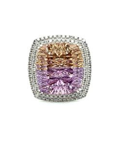 18ct White Gold 13.77ct Ametrine and 0.85ct Diamond Ring