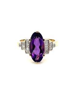 9ct Yellow Gold 2.57ct Amethyst and 0.07ct Diamond Cluster Ring