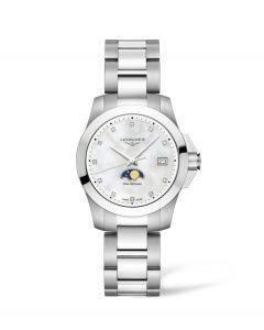 Longines Ladies Conquest Moonphase Stainless Steel Watch L3.381.4.87.6