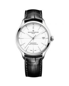 Baume Et Mercier Clifton Baumatic Steel Gents White Dial Strap Watch