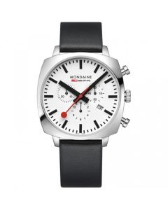 Mondaine Grand Cushion Set Black vegan grape leather, 41 mm watch