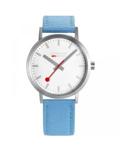 Mondaine Unisex Classic 40mm Watch Aqua Blue Strap
