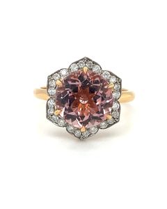 18ct Rose Gold 3.92ct Morganite & 0.29ct Diamond Halo Cluster Ring 