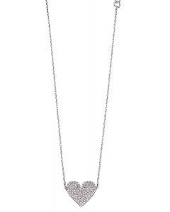 Fiorelli Silver Pave Cubic Zirconia Heart Shaped Pendant & Chain N4260C