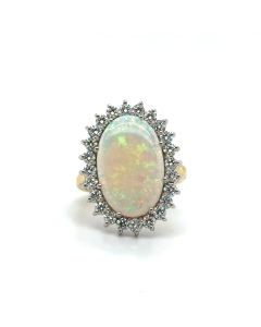 18ct Gold 5.77ct Opal & 1.08ct Diamond Cluster Ring