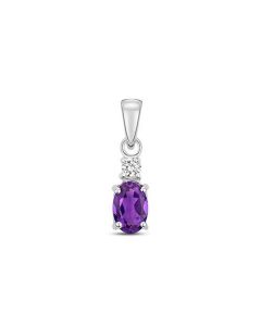 9ct White Gold Diamond and Amethyst Oval Pendant