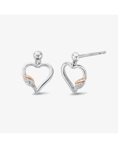 Clogau Past Present Future Silver White Topaz Heart Stud Earrings