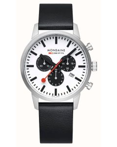 Mondaine NEO Chronograph (41mm) White Dial / Black Grape Leather Strap