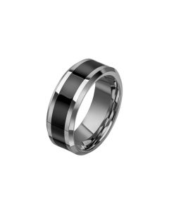 Fred Bennett Tungsten Ring with Black Enamel Stripe Size 60