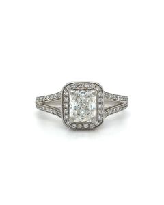 Platinum 1.07ct Radiant Cut Diamond & 0.31ct Diamond Halo Ring