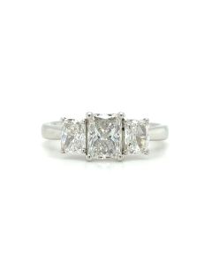 Platinum 2.01ct Triple Radiant Cut Diamond Three Stone Ring.