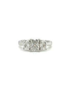 Platinum 2.01ct Triple Radiant Cut Diamond Three Stone Ring.