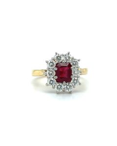 18ct Gold 1.22ct Ruby & 1.22ct Diamond Cluster Ring