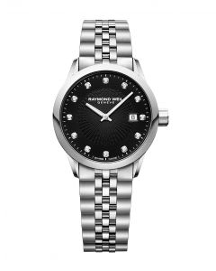 Raymond Weil Freelancer Ladies Quartz 12 Diamond Black Steel Watch, 29mm 5629-ST-20081