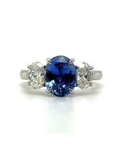 Platinum 3.04ct Sapphire & 1.20ct Diamond Ring