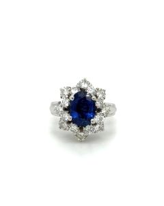 Pre- Owned 18ct Gold 2.70ct Sapphire & 1.40ct Diamond Cluster Ring