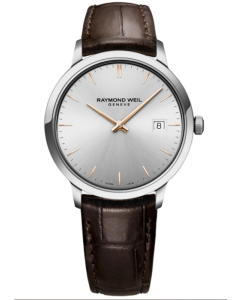 Raymond Weil Men's Toccata 39.5 Date Leather Strap Watch, Silver/Brown