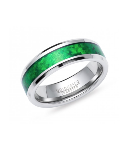 Unique & Co Tungsten 7mm Ring With Green Carbon Fibre Centre Size 58