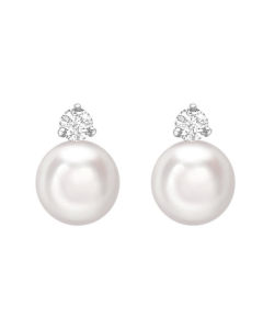 18ct White Gold Diamond Akoya Pearl Stud Earrings