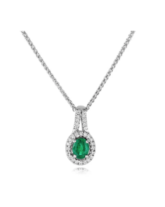18ct White Gold Emerald and Diamond Cluster Pendant