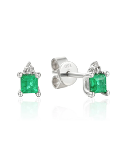 18ct White Gold 0.28ct Emerald and 0.02ct Diamond Stud Earrings