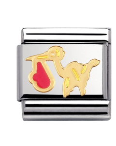 Nomination Classic 18K Gold Pink Enamel Stork Charm