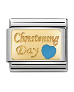 Nomination Classic Gold Blue Heart Christening Charm