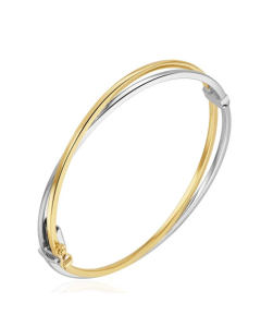 9ct Two Tone White & Yellow Cross Over Hinged Bangle
