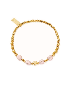 ChloBo 'With Love' Pink Pearl Bracelet - 18ct Gold Plated