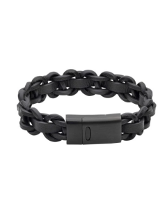 Black braided leather bracelet with black clasp