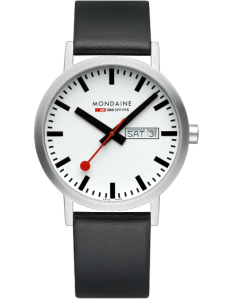 Mondaine Classic Day-Date Quartz (40mm) White Dial / Black Vegan Grape Leather Strap
