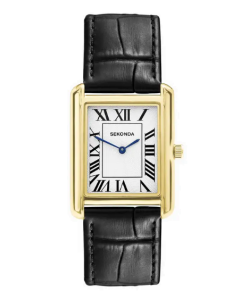 Sekonda Clement Men's Watch Gold Alloy Case & Black Leather Strap with White Dial