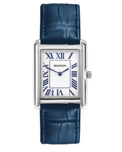 Sekonda Clement Men's Watch Silver Alloy Case & Blue Leather Strap with White Dial