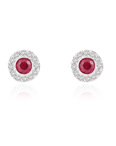 18ct White Gold 0.27ct Ruby and 0.08ct Diamond Cluster Earrings
