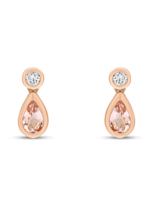 18ct Rose Gold Pear Shaped Morganite & Round Diamond Two Stone Earrings 5x3mm