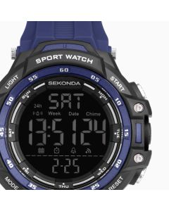 Sekonda Crossfell Digital Mens Watch With Black Plastic Case and Blue Plastic Strap