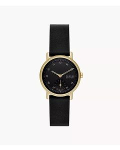 Ladies Skagen Kuppel Lille Two-Hand Sub-Second Black Leather Watch