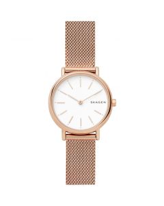 Skagen Signature Lille Slim with White Dial on Rose Gold Plate Mesh Strap