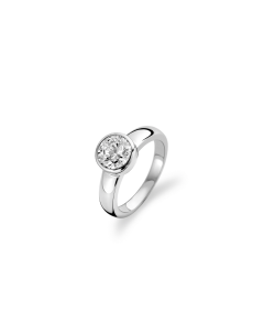 Ti Sento Silver/Rhodium Rub Over Set Round Brilliant Cut Cubic Zirconia Solitaire Ring 50