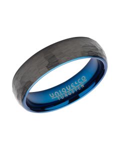 Unique & Co Hammered Tungsten Black and Blue Ring Size 56