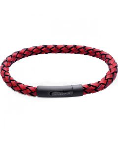 Unique & Co Men's Braided Red Leather Black Clasp Bracelet