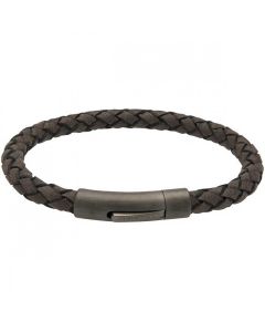 Unique & Co Moro Leather with Gunmetal Stainless Steel Clasp Bracelet 21cm