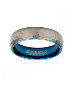 Unique & Co Tungsten 6mm Hammered Finish With Blue Inner Ring Size 56