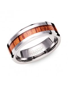 Unique & Co Tungsten 7mm Flat Court Wood Inlay Ring Size 58