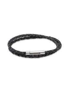 Unique & Co Antique Black Double Wrap Leather Bracelet B171ABL 21cm