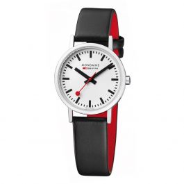 Mondaine black hotsell leather analogue watch