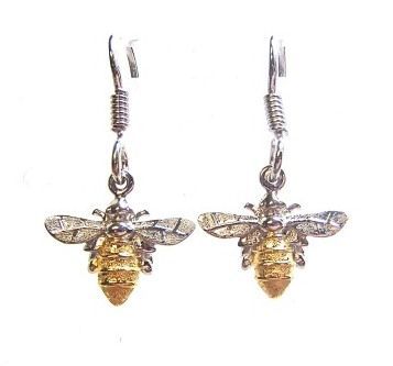 Yellow Gold Plated Mini Bee Drop Earrings